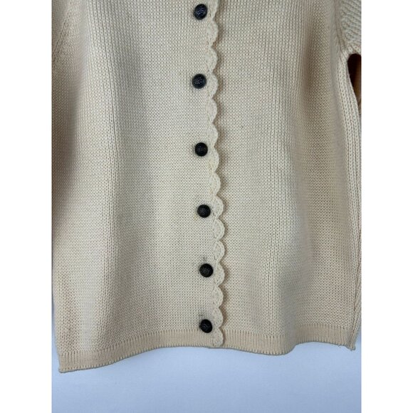 VTG Obermeyer Womens Beige 100% Wool Cardigan Sweater With Scalloped Trim Small - Picture 12 of 12